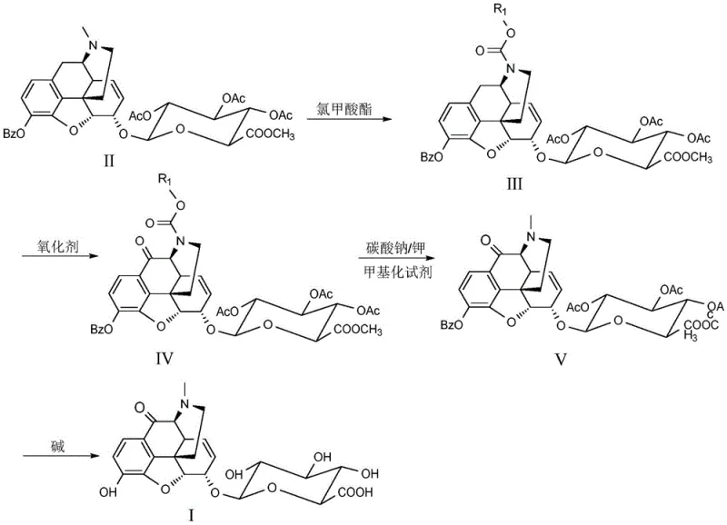 Complete reaction scheme for synthesizing 10-carbonyl morphine-6-glucuronide via protected intermediates