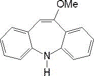 Chemical structure of 10-methoxyiminostilbene showing the dibenzazepine core with a methoxy substituent