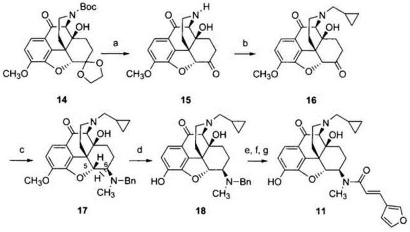 Prior art synthetic route showing lengthy sequence and unavailable starting materials