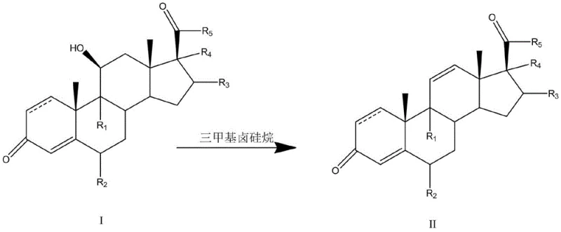 General reaction scheme of Formula I to Formula II using trimethyl halosilane
