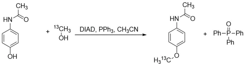 General reaction scheme for the synthesis of 13C-Mexaxetine using Mitsunobu conditions