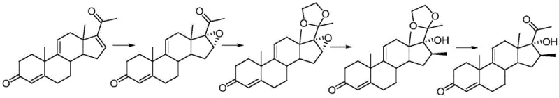 Traditional synthetic route showing epoxy introduction and protection steps with poor selectivity
