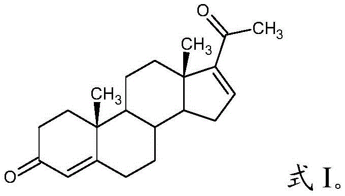 Chemical structure of 16-dehydroprogesterone showing the key steroid backbone and double bond configuration
