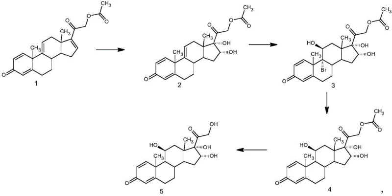 Novel 4-step synthesis route for 16α-hydroxyprednisolone from tetraene acetate
