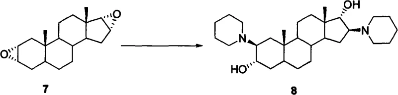 Epoxide opening reaction with piperidine to form the diamine intermediate compound 8