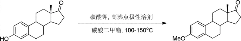 Reaction formula for the improved etherification of estrone using dimethyl carbonate