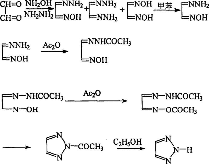 Reaction scheme showing the conversion of glyoxal to 1H-1,2,3-triazole via monoxime hydrazone intermediate