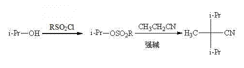 General reaction scheme for the novel sulfonate coupling method using isopropanol and propionitrile
