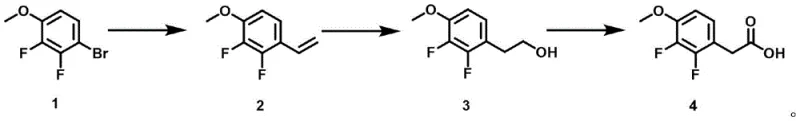 Three-step reaction mechanism showing olefination hydroboration and oxidation to target acid