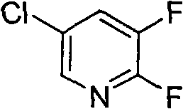 Chemical structure of 2,3-difluoro-5-chloropyridine showing the pyridine ring with chlorine and fluorine substituents