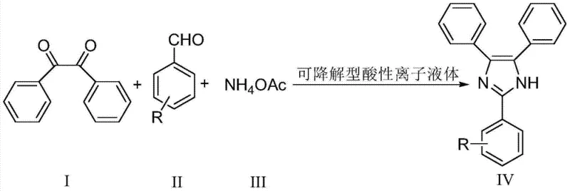 General reaction scheme for synthesizing 2,4,5-triaryl imidazoles from benzil, aromatic aldehyde, and ammonium acetate