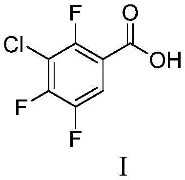 Chemical structure of 2,4,5-trifluoro-3-chlorobenzoic acid showing the specific arrangement of fluorine and chlorine substituents on the benzene ring