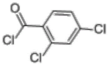 Chemical structure of 2,4-dichlorobenzoyl chloride showing the benzoyl chloride core with chlorine substitutions at positions 2 and 4
