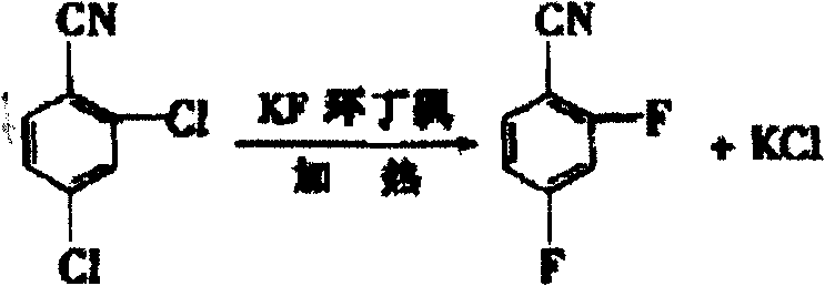 Conventional synthesis of 2,4-difluorobenzonitrile via fluorination of 2,4-dichlorobenzonitrile