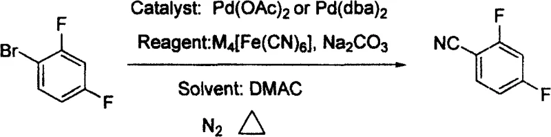 Novel palladium-catalyzed cyanation of 2,4-difluorobromobenzene using ferrocyanide