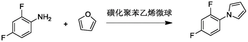 Novel synthetic route using sulfonated polystyrene microspheres to convert 2,4-difluoroaniline and furan into 2,4-difluorophenylpyrrole