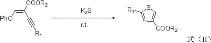 General reaction scheme for synthesizing 2,4-disubstituted thiophene derivatives using enyne ethers and potassium sulfide