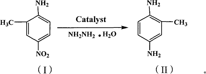 Reaction scheme showing the conversion of 2-methyl-4-nitroaniline to 2,5-diaminotoluene using magnetic catalyst and hydrazine