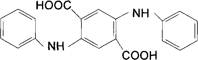 Chemical structure of 2,5-diphenylamino terephthalic acid (DATA) showing the central terephthalic core with aniline substituents