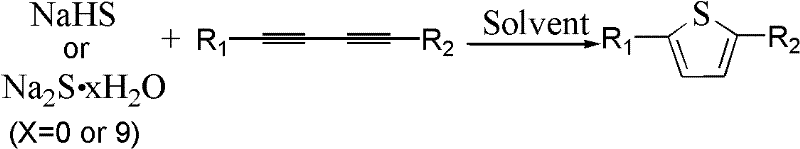 General reaction scheme showing 1,3-diyne reacting with NaHS or Na2S to form 2,5-disubstituted thiophene