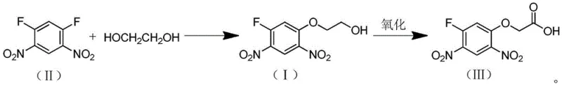 Novel ethylene glycol route for 2-(5-fluoro-2,4-dinitrophenoxy) acetic acid
