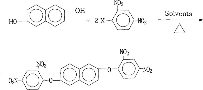 Reaction scheme for the synthesis of 2,6-bis(2,4-dinitrophenoxy)naphthalene via nucleophilic substitution