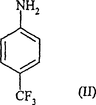 Chemical structure of p-trifluoromethylaniline (Formula II), the key starting material for the novel halogenation process.