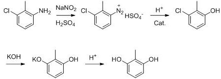 Traditional diazotization route of 3-chloro-2-methylaniline showing batch process limitations