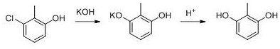 Alkali fusion and acidification steps for final 2,6-dihydroxytoluene synthesis