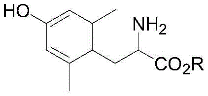 General chemical structure of 2,6-dimethyl-tyrosine ester where R represents C1 to C5 alkyl groups