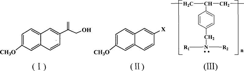 Chemical structures of the target molecule, starting halide, and the polymeric anion-exchange resin