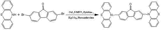 Reaction scheme showing the CuI-catalyzed coupling of phenothiazine and 2,7-dibromofluorenone to form DPhFO