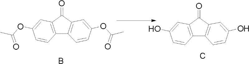 Chemical structures of 2,7-diacetoxy-9-fluorenone (B) and 2,7-dihydroxy-9-fluorenone (C)