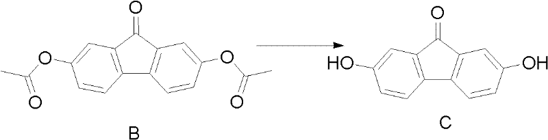 Hydrolysis reaction converting 2,7-diacetoxy-9-fluorenone to 2,7-dihydroxy-9-fluorenone