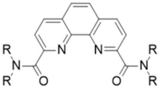 General structural formula of 2,9-diamide-1,10-phenanthroline compounds showing variable R groups