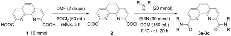 Reaction scheme showing the one-pot synthesis from dicarboxylic acid to diamide derivatives