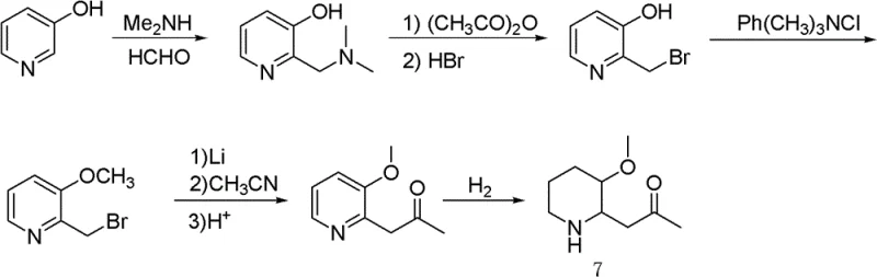 Previous synthesis route using 3-hydroxypyridine and expensive rhodium catalyst