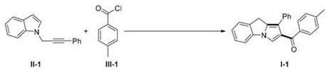 Specific example reaction of N-phenylpropargylindole and p-methylbenzoyl chloride yielding product I-1