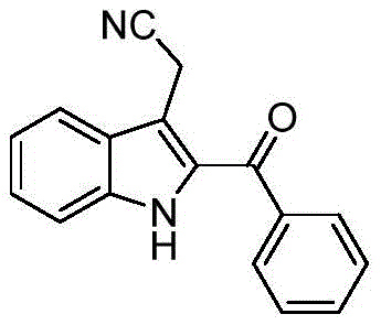 Chemical structure of 2-(2-Benzoyl-1H-indol-3-yl) acetonitrile representing the core scaffold synthesized