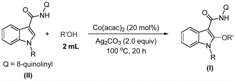 General reaction scheme for cobalt-catalyzed synthesis of 2-alkoxy indoles from indole precursors