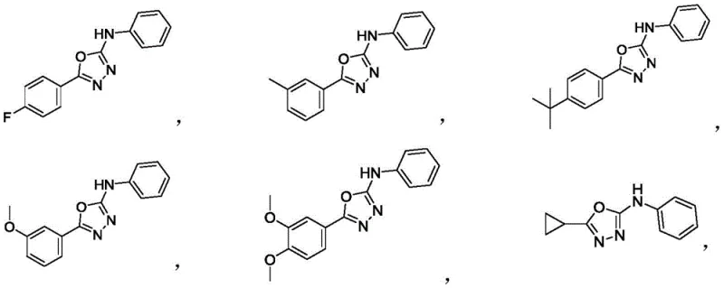 Examples of diverse 2-amino-1,3,4-oxadiazole derivatives synthesized using the patented method