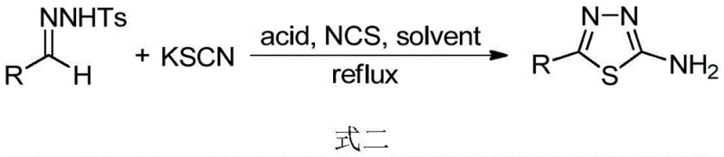 General reaction scheme for synthesizing 2-amino-1,3,4-thiadiazoles using KSCN and NCS