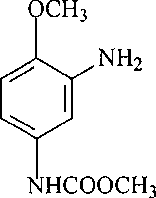 Chemical structure of 2-amino-4-acetamidoanisole showing the methoxy and acetamido substituents