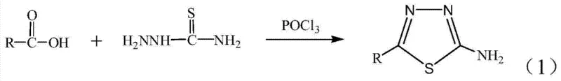 General reaction scheme for the synthesis of 2-amino-5-alkyl-1,3,4-thiadiazoles using carboxylic acids and thiosemicarbazide with POCl3 on silica gel