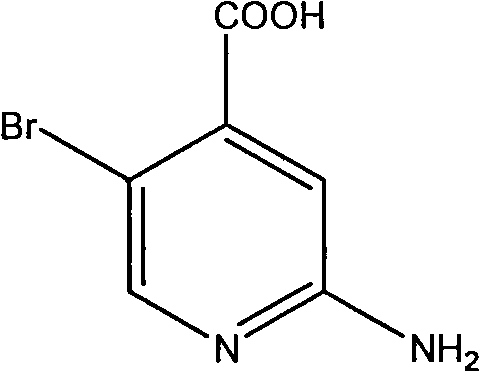 Chemical structure of 2-amino-5-bromoisonicotinic acid showing the pyridine core with amino, bromo, and carboxylic acid substituents