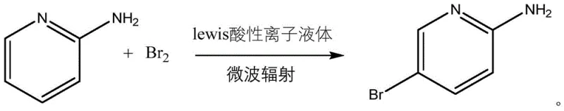Reaction scheme showing the synthesis of 2-amino-5-bromopyridine from 2-aminopyridine and bromine catalyzed by Lewis acidic ionic liquid under microwave radiation