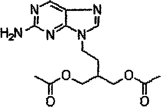 Chemical structure of Famciclovir, the downstream antiviral drug synthesized from 2-amino-6-chloropurine