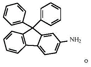 Reaction scheme showing the conversion of 2-bromo-9,9-diphenylfluorene to 2-amino-9,9-diphenylfluorene using liquid ammonia and metal catalysts