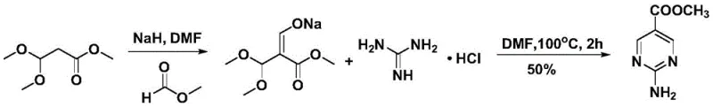 Prior art synthesis scheme 1 showing the use of NaH and DMF with low yield