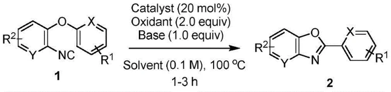 General reaction scheme for the synthesis of 2-aryl benzoxazoles from o-isocyano diaryl ethers using FeCl3 catalysis